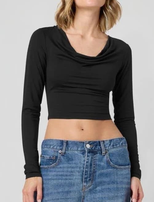 Florence by Mills Women's Cowl Neck Long Sleeve Crop Top