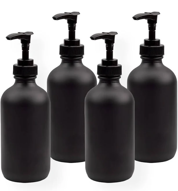 Cornucopia Black Coated 8-Ounce Glass Pump Bottles (4-Pack)