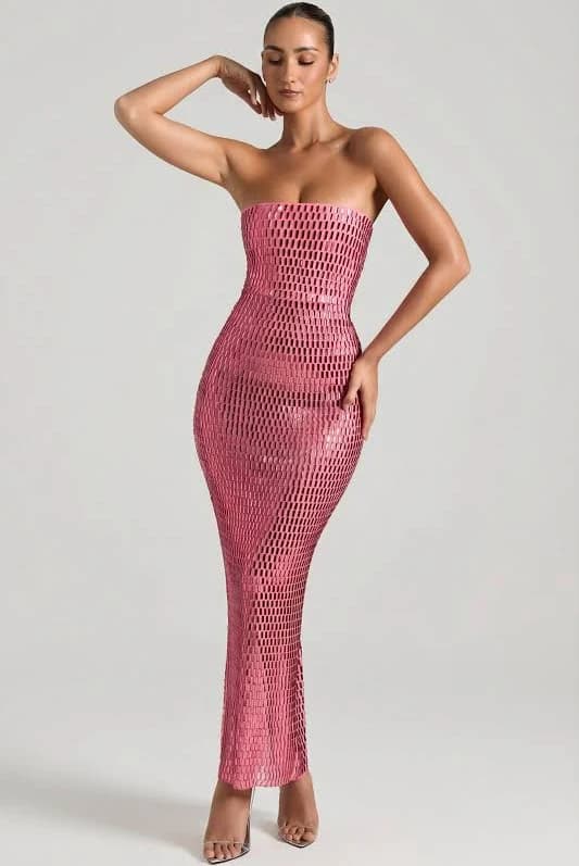 Oh Polly Embellished Strapless Bandeau Maxi Dress