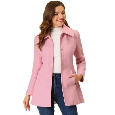 allegra k Turn Down Collar Overcoat A-Line Single Breasted Winter Coat
