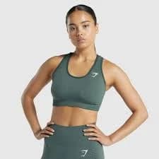 Gymshark Women Dark Green Marl Vital Seamless 2.0 Sports Bra Low Support Small