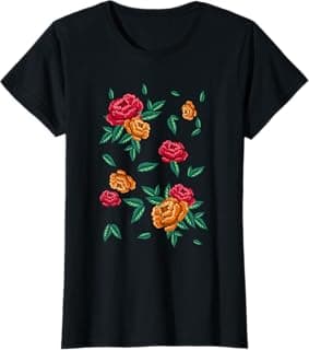 Rose With Leaves Black Vintage `Blossom Flower Florist Gift T-Shirt