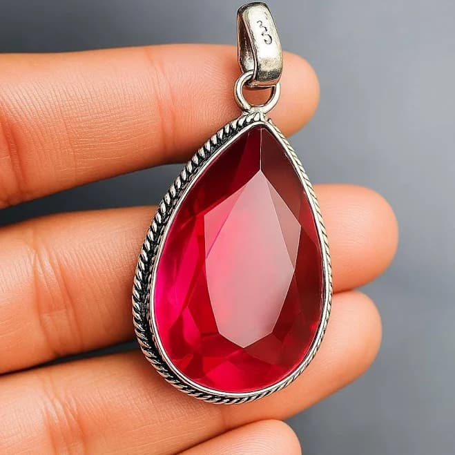 925Faceted Teardrop Red Crystal Pendant in Vintage Silver Setting Gift for Her / Birthday Gift / Wedding Gift Christmas Gift dewalii Gift