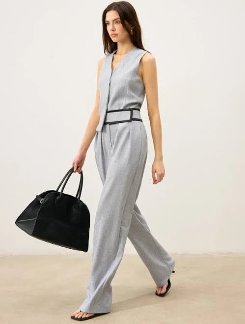 Wide Leg Pants with Contrast Waistband