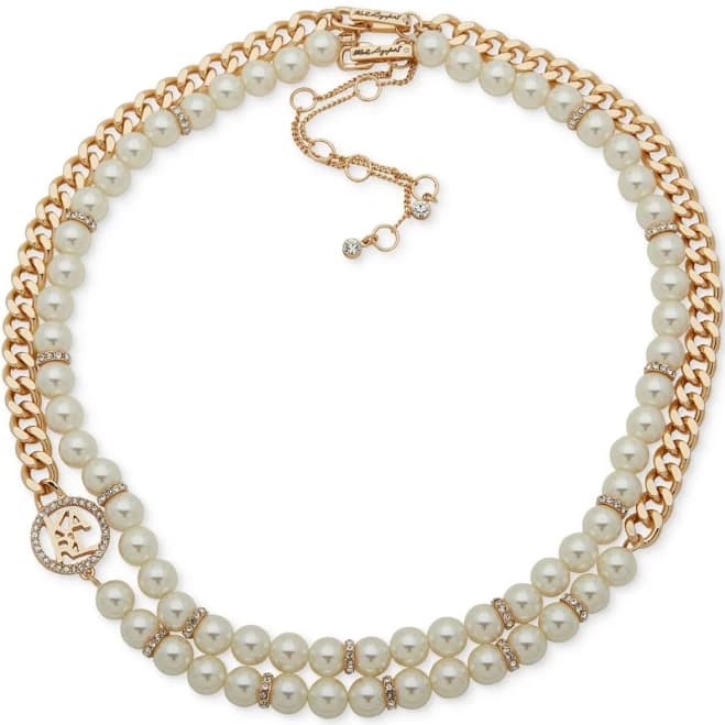 KARL LAGERFELD Women's Gold-Tone Imitation Pearl Omega Double Row Necklace