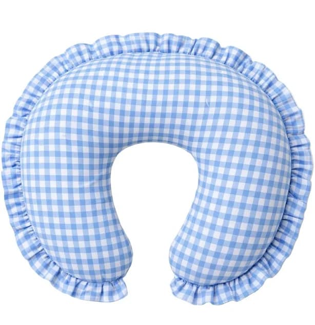 Sky Blue Gingham Ruffle Nursing Pillow Cover | Little Mae & Co | HoneyBug