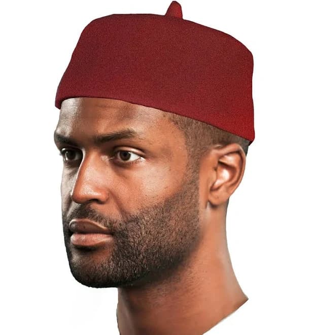 Maroon Wool Felt Igbo Cap African Fez Kufi Hat