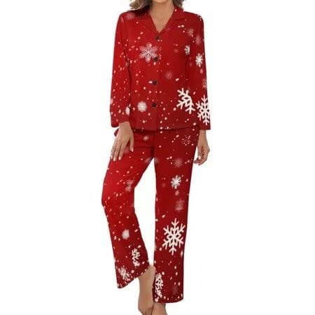 Pobuds Women's Long Sleeve Christmas with Snowflake Flannel Pajama Set