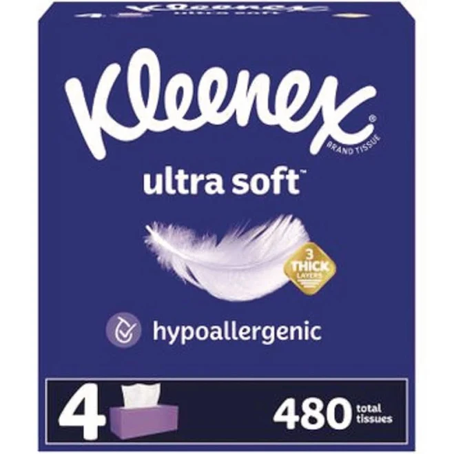 Kleenex Ultra Soft Facial Tissue, 3-Ply, White, 120 Sheets/Box, 4 Boxes/Pack, 6 Packs/Carton (54315)