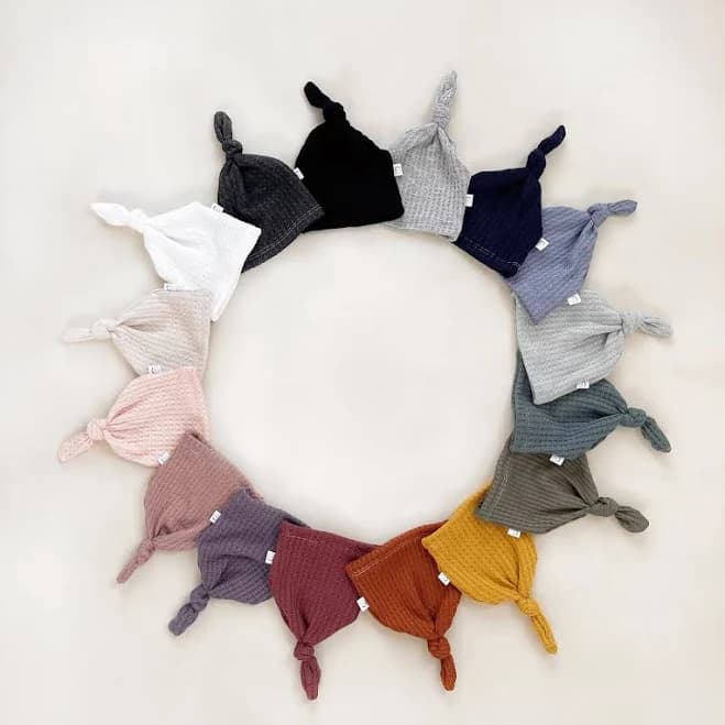 Newborn Top Knot Waffle Hat