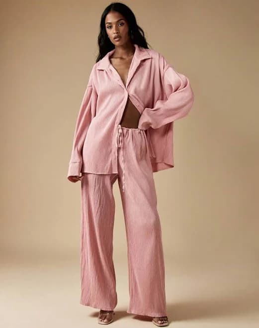 Missguided Oversized Pleated Plisse Loungewear Set