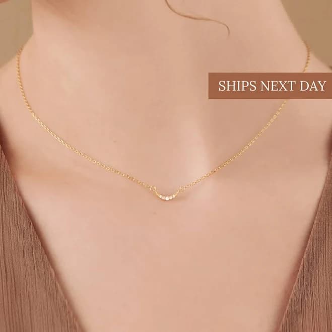 Caitlyn Minimalist Dainty Pave Crescent Moon Necklace