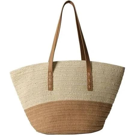 Women's Large Slouchy Straw Bucket Shoulder Bag
