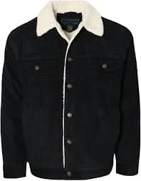 URBANJ Men's Sherpa Lined Trucker Jacket Corduroy Denim Jacket (US, Alpha, X-Large, Regular, Regular, 0323 Black) at Amazon Men's Clothing store