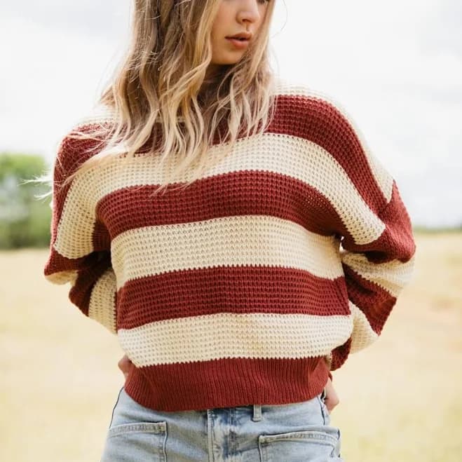 La Miel Striped Waffle Sweater