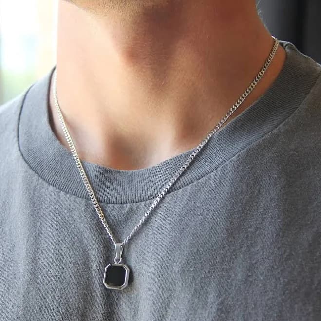 Stainless Steel Waterproof Square Pendant Necklace