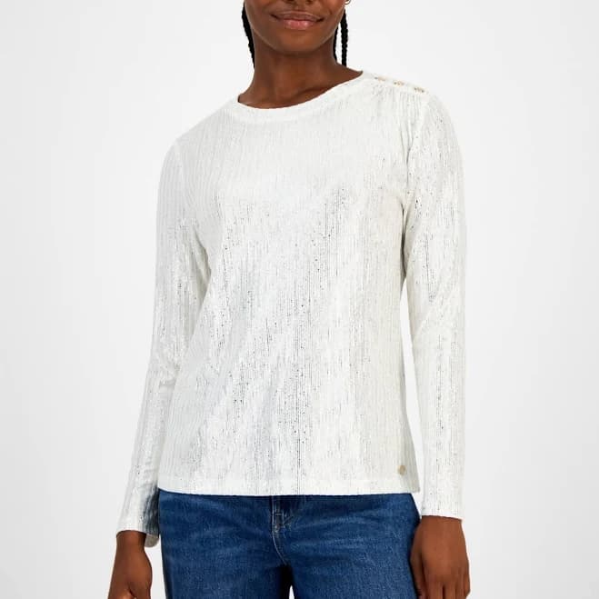 Tommy Hilfiger Women's Shine Ribbed Knit Long-Sleeve Top