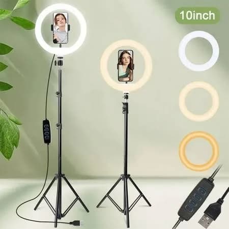 Uegogo 10 inch LED Ring Light W/63 inch Tripod & Phone Holder - Portable for Live Stream, YouTube, TikTok Videos, Black