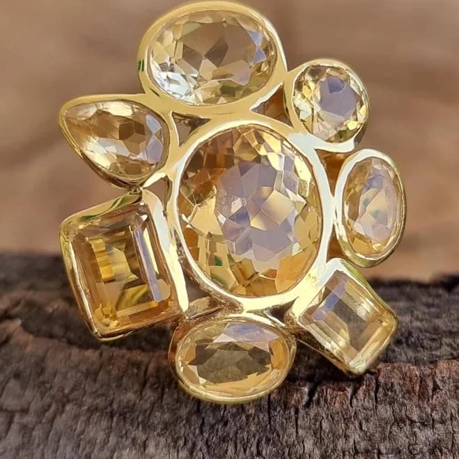 18K Gold Citrine Multi Stone Statement Ring