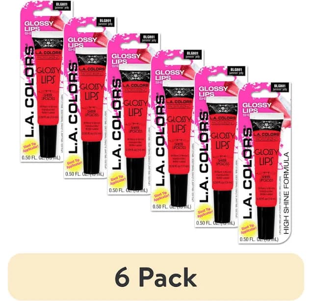 (6 pack) L.a. Colors Glossy Lips Hydrating & Nourishing Highshine Sheer Tube Lip Gloss, Jammin' Jelly, 0.14 fl oz