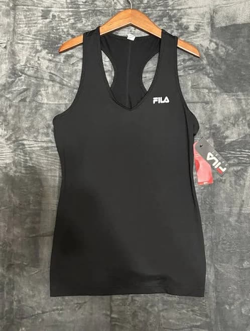 Fila Black Activewear Logo V-neck Racerback Tank Top Large