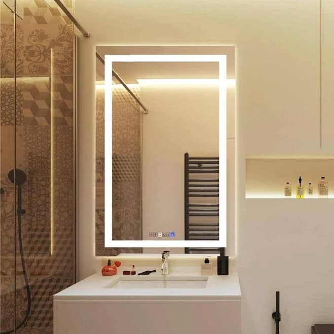 Fab Glass and Mirror 24-in W x 36-in H White Polished Frameless Bathroom Vanity Mirror