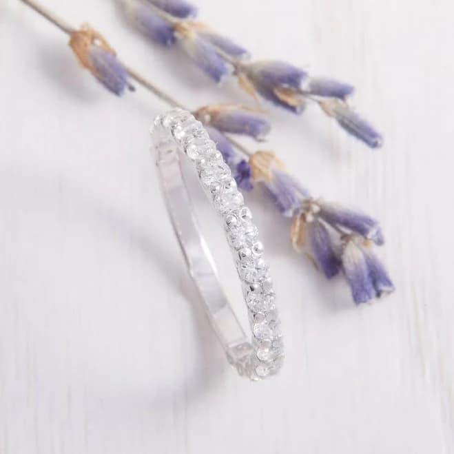 Dainty CZ Silver Eternity Wedding Band