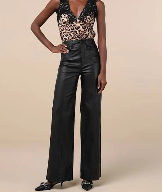 Women's High-Rise Wide-Leg Vegan Leather Pants