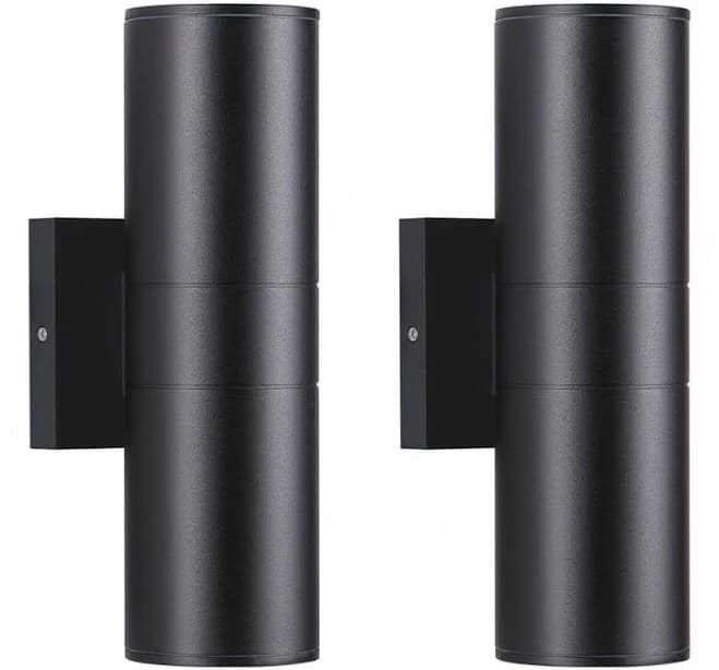 HKMGT Black Outdoor Hardwired Cylinder Lantern Sconce with Integrated LED Wall Light Up Down Lights