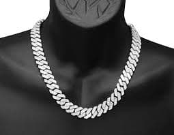 Baguette Iced-Out Glass Cuban 27 3/5 CT Real Diamond Necklace 16mm 10K White ... | eBay