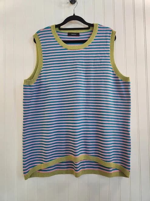 Dokotoo Women's Teal Pink Stripe Knit Sweater Vest Size Xl Soft