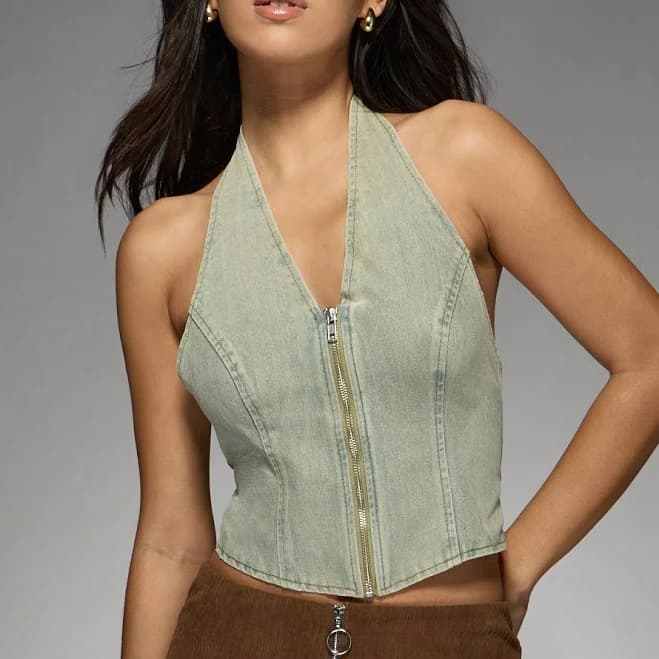Missguided Vintage Inspired Denim Halter Waistcoat