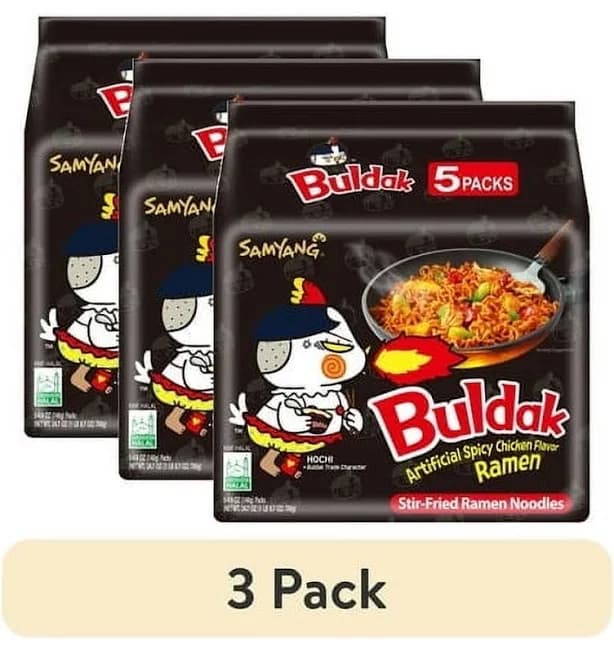 Samyang Buldak Korean Hot Spicy Chicken Stir-Fried Ramyun Noodles (Pack of