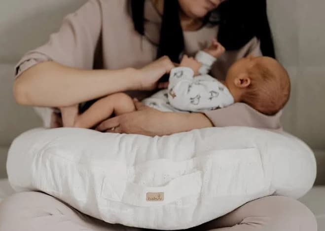 Cream cotton embroidered brestfeeding pillow- for mother and baby, nursing pillow