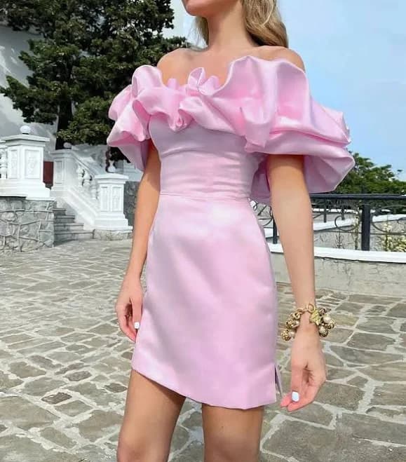Missacc Off-The-Shoulder Ruffle Matte Satin Cocktail Dress