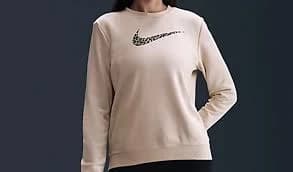 Nike Women's Sportswear Club Fleece Leopard Crewneck Sweatshirt Tan