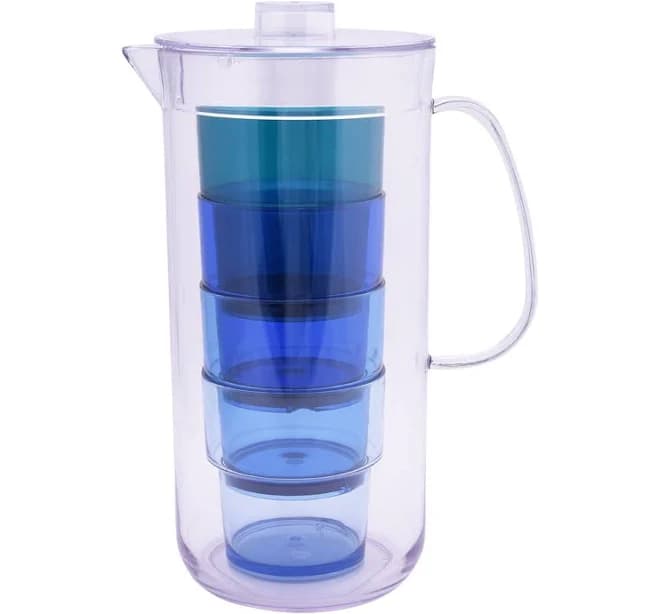 Mainstays 3-Quart Blue Acrylic Pitcher with Stackable Tumbler Set