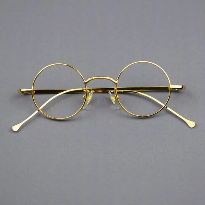 Vintage Small Round 40mm Gold Metal Full Rim Eyeglass Frames Unisex