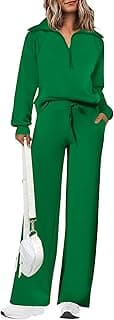 Women's 2 Piece Outfits Casual Lapel Half Zip Sweatshirts and Wide Leg Pants Tracksuit Sets
