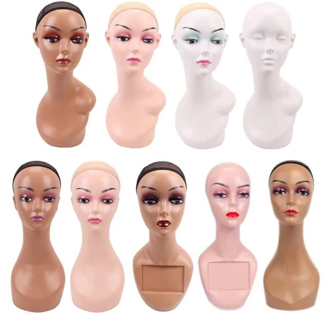 Nunify 1Pcs Realistic Wig Display Mannequin Head With Makeup Dark Skin High Neck Head Mannequin For