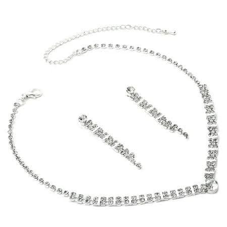 coolcrystals Silver Crystal Rhinestone V Necklace with Crystal Circle Center and Matching Dangle Earrings Jewelry Set Women's