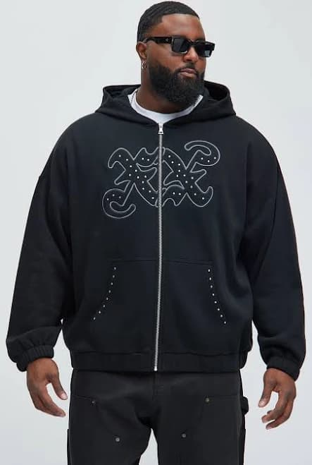 Fashion Nova Men's Tyson Oversized Rhinestone Hoodie