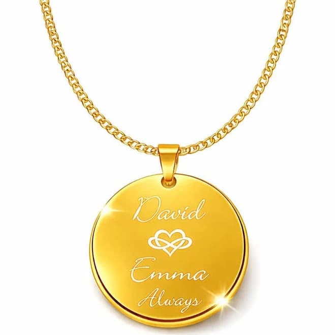 Personalized Engraved Round Disc Circle Pendant Necklace, 22 inch