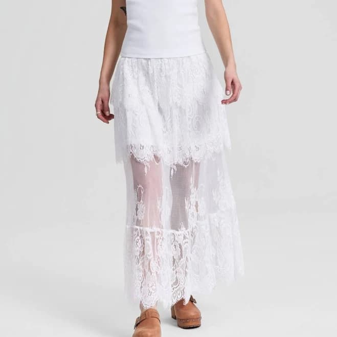 and Now This Women's Lace Tiered Maxi Skirt