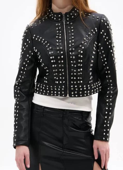 Azalea Wang Silvia Studded Faux Leather Moto Jacket
