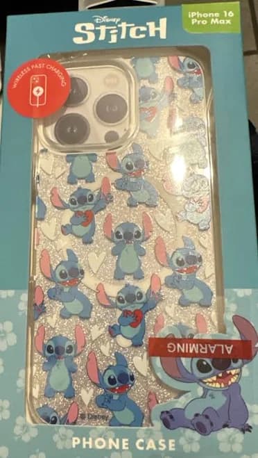 DISNEY STITCH IPHONE 16 PRO MAX PHONE CASE STITCH, HEARTS AND GLITTER