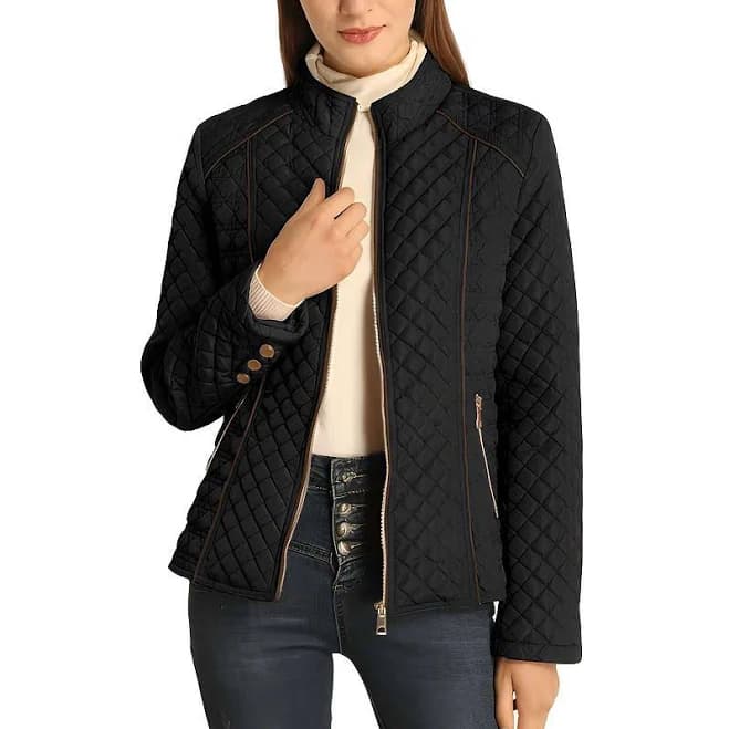 Women’s Spring & Winter Quilted Zip-Up Puffer Coat, Women's, Size: Medium, Black