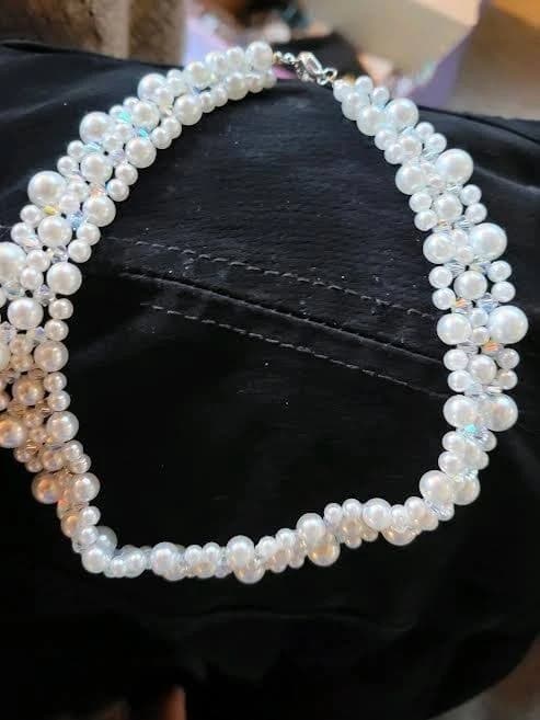 Faux Pearl And Crystal 3 Strand Choker Necklace