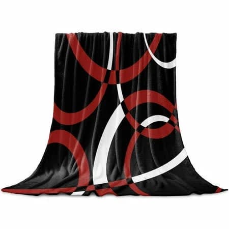 Modern Abstract Art Throw Flannel Blanket 32x48In Red White Geometric Circle Super Soft Cozy Bed Blanket, Lightweight Plush Fuzzy Bed Throw for