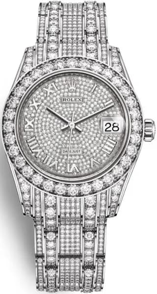 Rolex Ladies Pearlmaster 34 Automatic Diamond Pave Watch